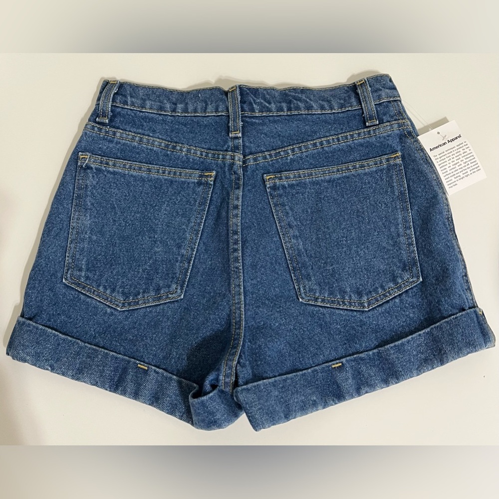 American Apparel Denim High Waisted Cuff Shorts Garment Dyed Size 28 - Picture 2 of 6